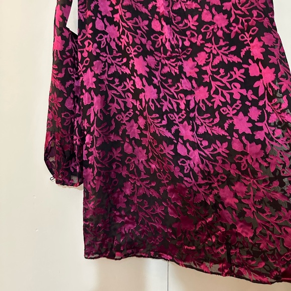 New CLUB MONACO Burnout Long Sleeve Swing Mini Dress Pink Mix Rose - Picture 5 of 10